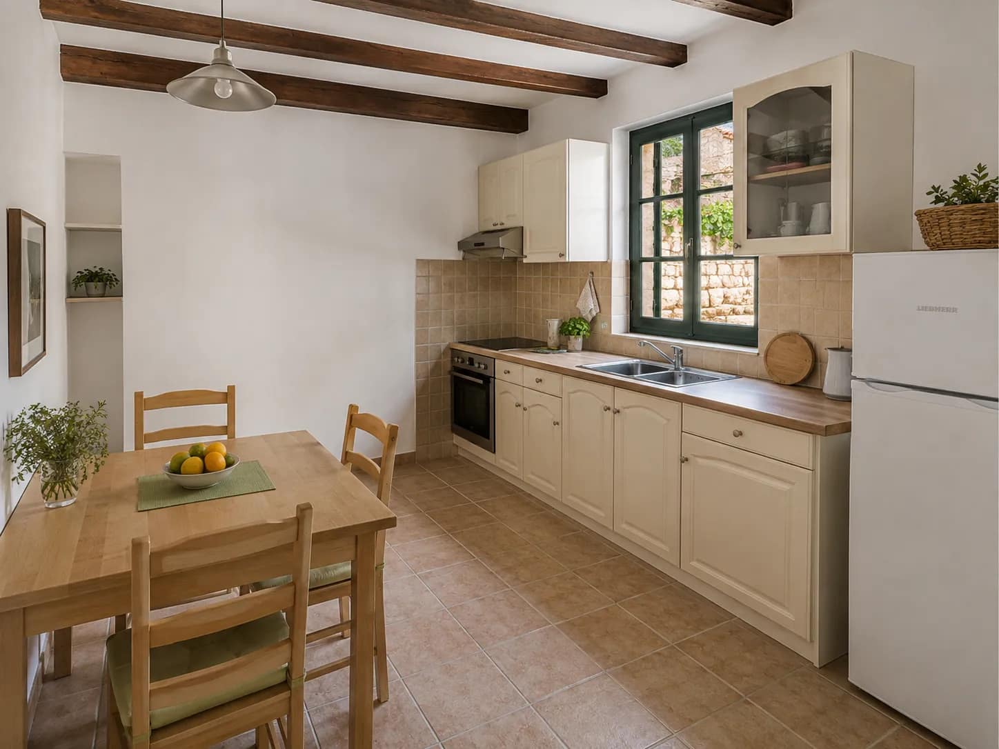 Compact kitchen with induction hob and fridge